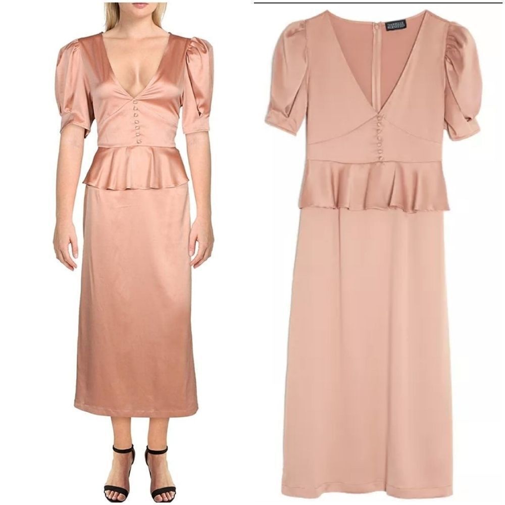 Danielle Bernstein Solid Puff-Sleeve Midi Dress